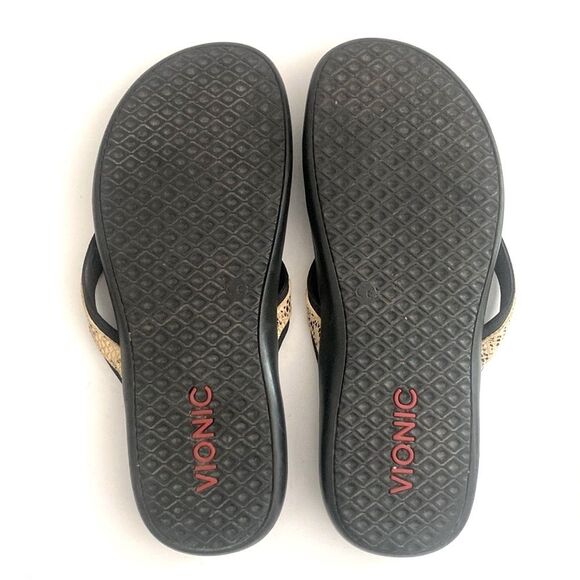 Vionic Black Sandals Snake Skin Print Leather Straps Women sz 10 Beachy Vacation - Picture 3 of 6